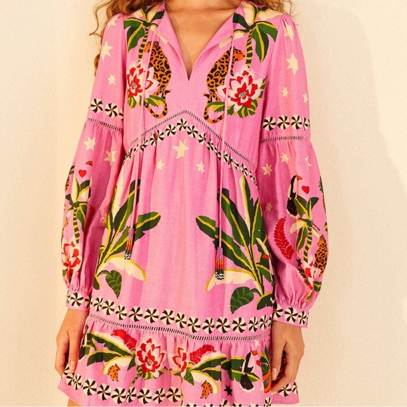 Farm Rio NWT Pink Dress with Leopard and Floral Patterns - Picture 5 of 6